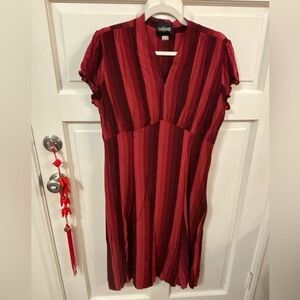 Collectif Red and Burgundy Striped Midi Dress